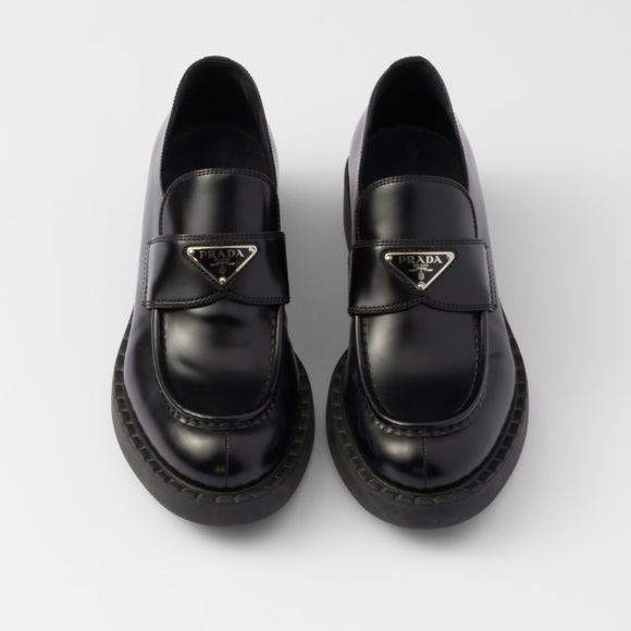 Prada Black Brushed Leather Loafers - Picture 1 of 10